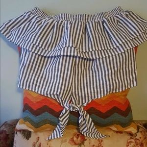 Off the shoulder black and white crop top